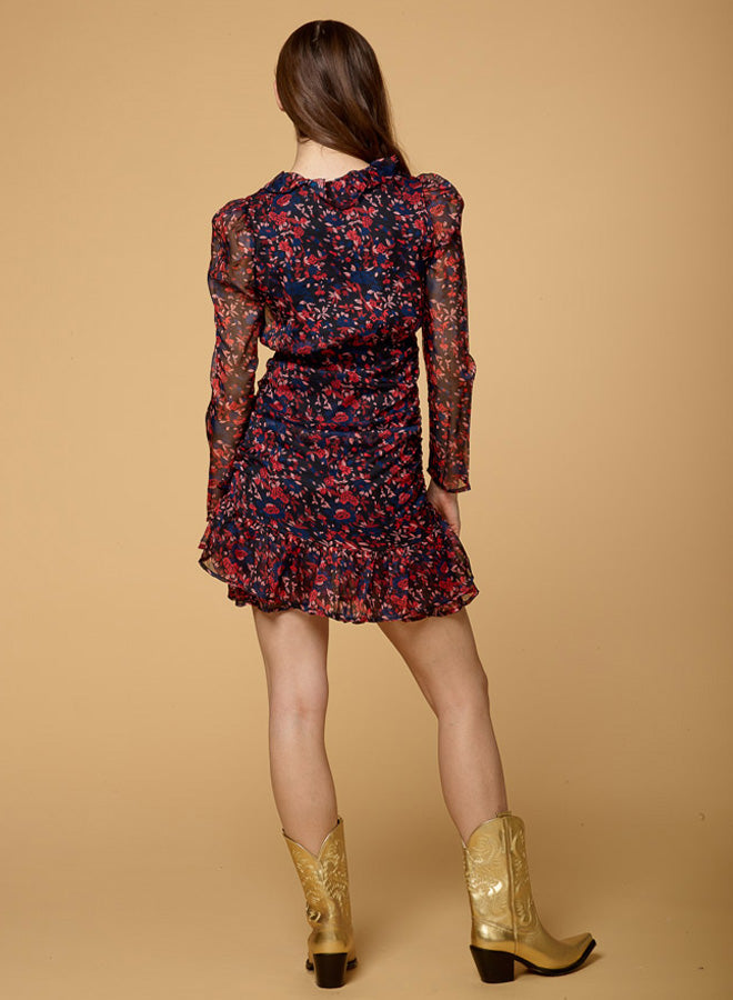 Chiffon Long Sleeve Ruffles Dress