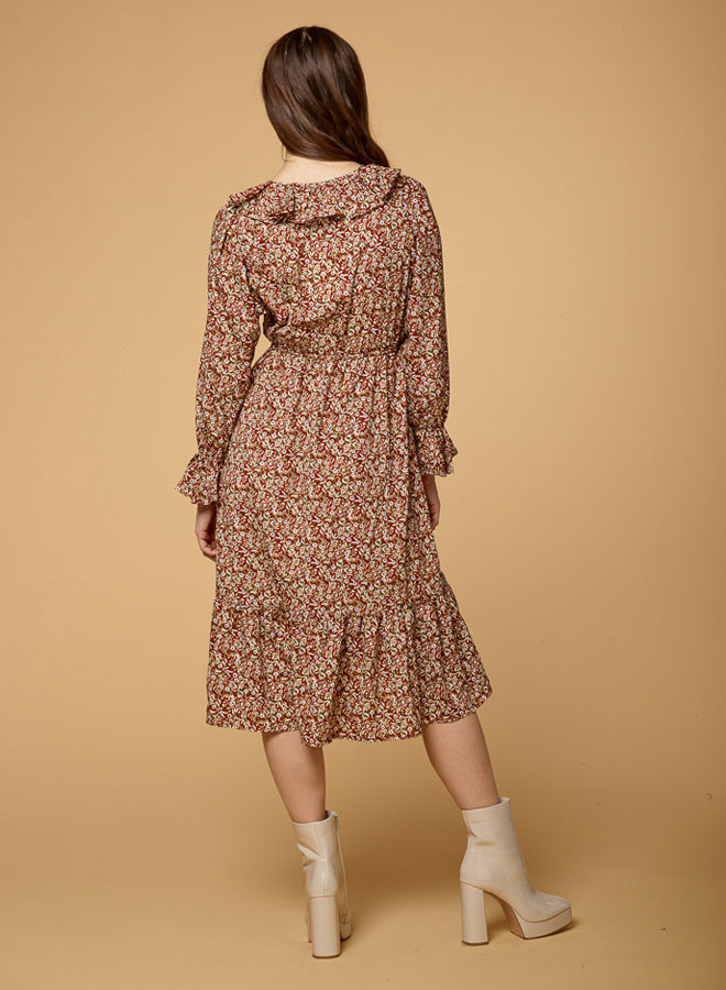 Printed Ruffle Elastic Waist Dress