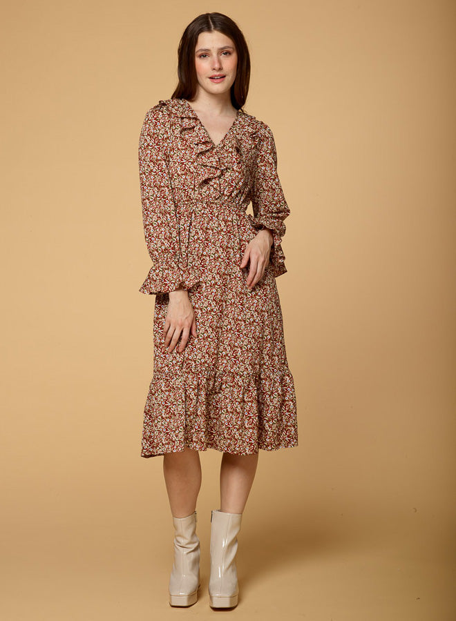Printed Ruffle Elastic Waist Dress