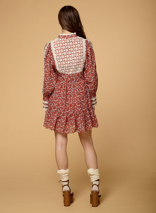 Stand Collar Lace Stitched Dress
