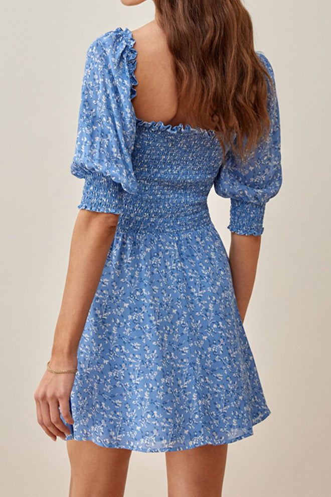 Floral Ruffle Bubble Mid-Sleeve Dress