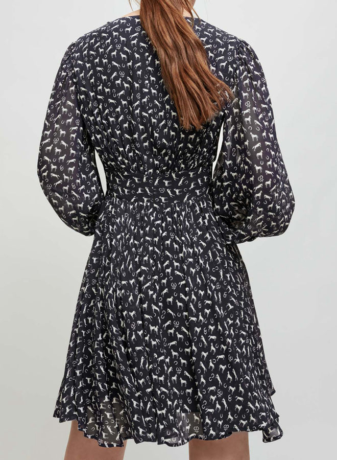 V Neck Lantern Sleeve Print Dress