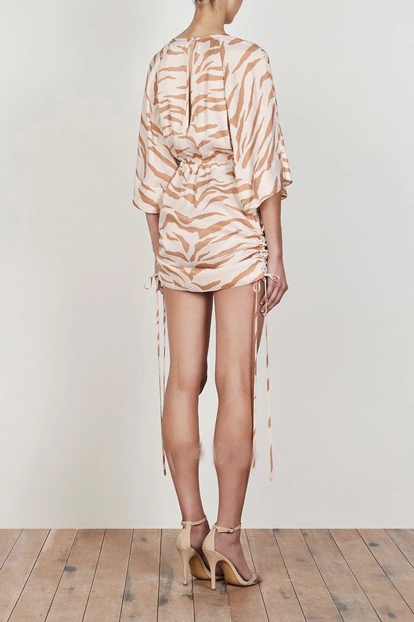 Tiger Print Drawstring Dress