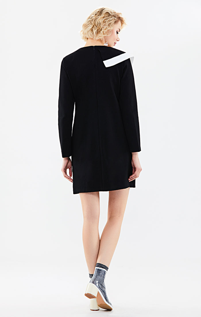 Crew Neck Ruffled Trim Dress