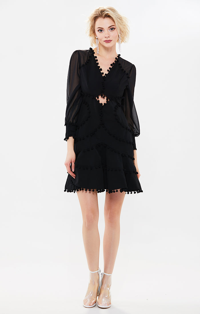 V-Neck Cutout Tassel Dress