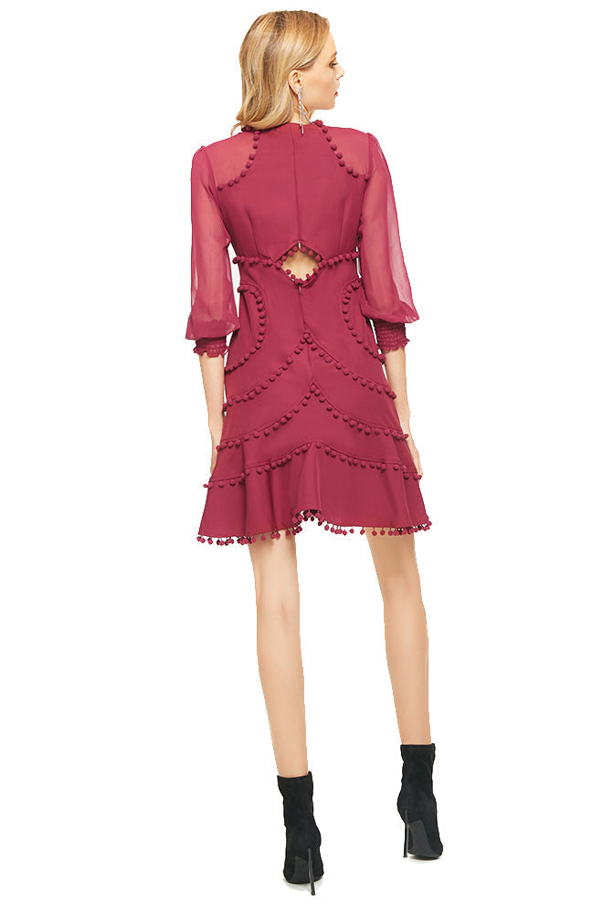 V-Neck Cutout Tassel Dress