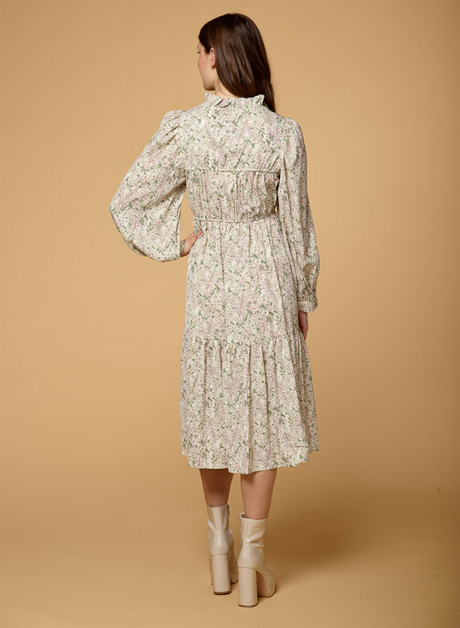 Lantern Sleeve Chiffon Floral Dress