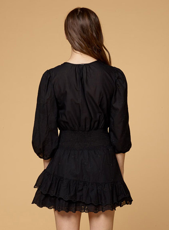 V Neck Ruffles Mini Embroidery Dress
