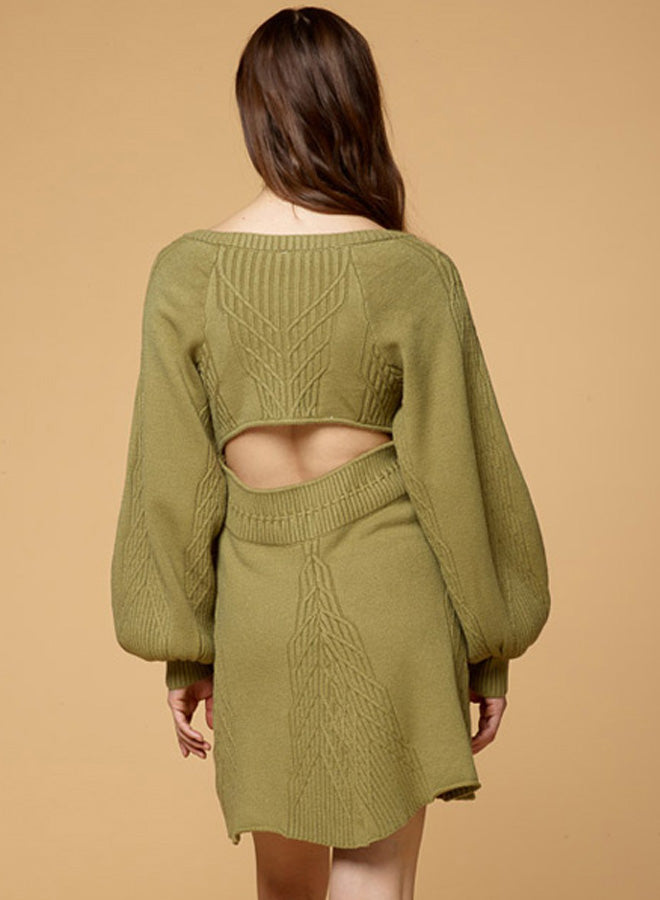 Square Neck Bubble Sleeve Knitted Dress