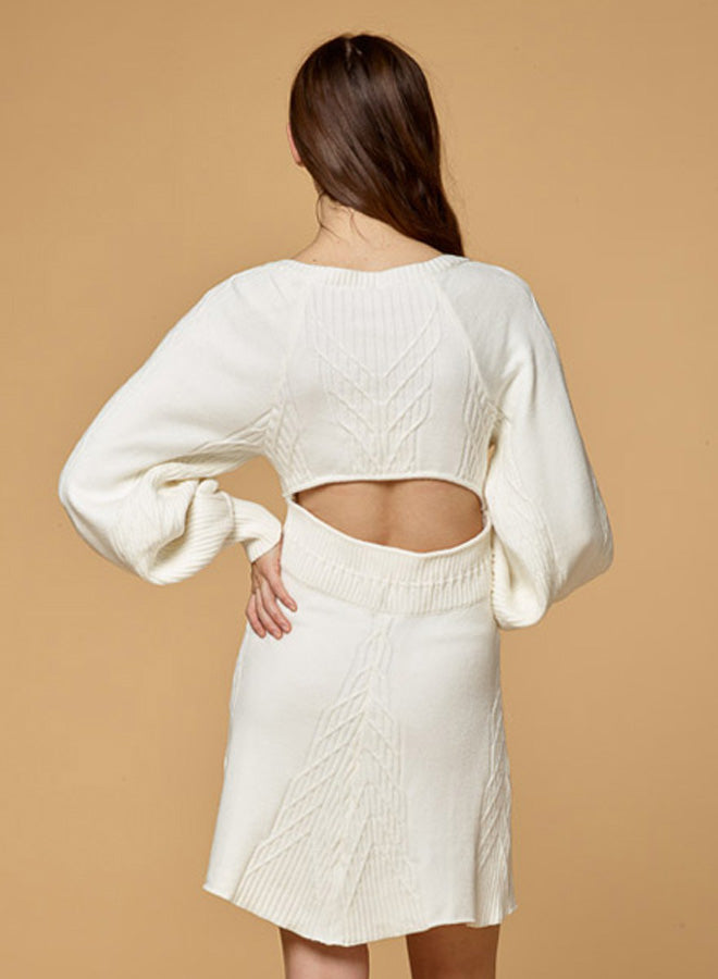 Square Neck Bubble Sleeve Knitted Dress