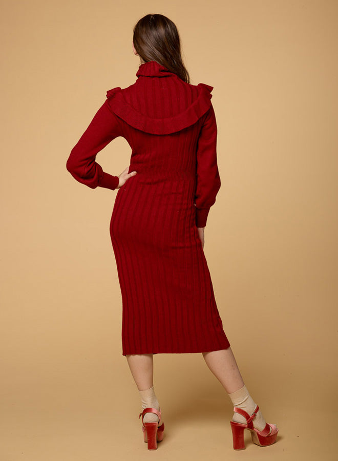Ruffled High Neck Long Sleeve Dress