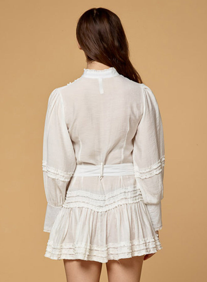 Ruffles Patchwork Belt Blouse Dress