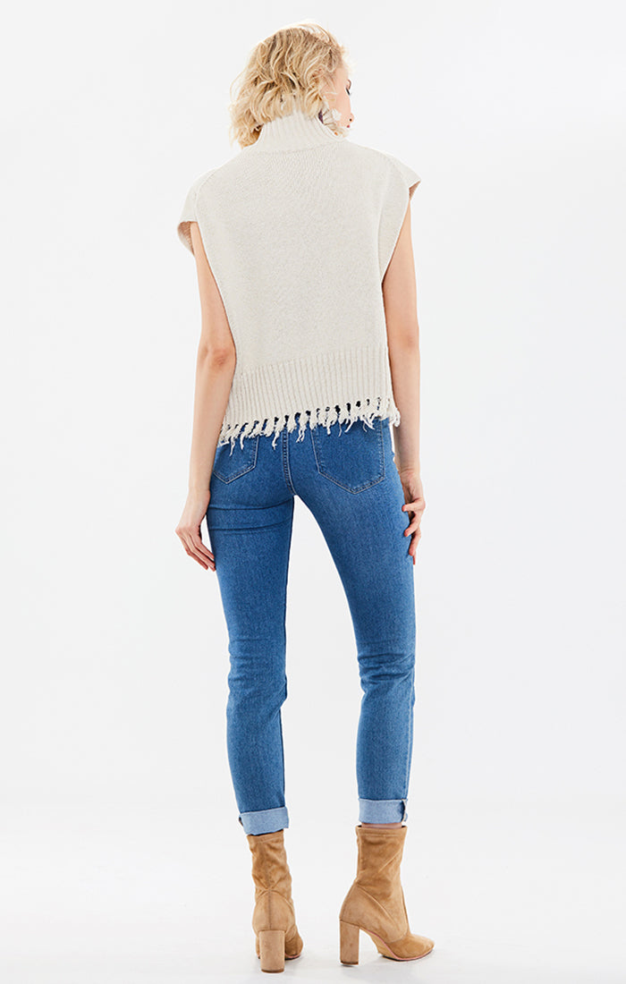 High-Collar Tassel Knitted Vest