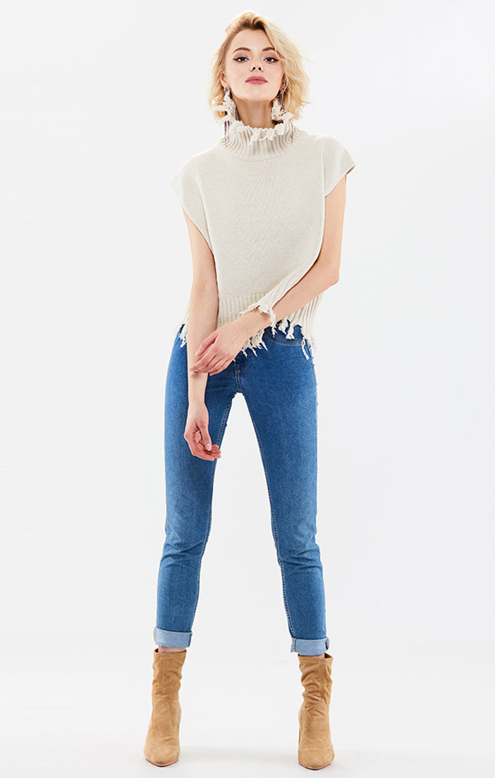 High-Collar Tassel Knitted Vest
