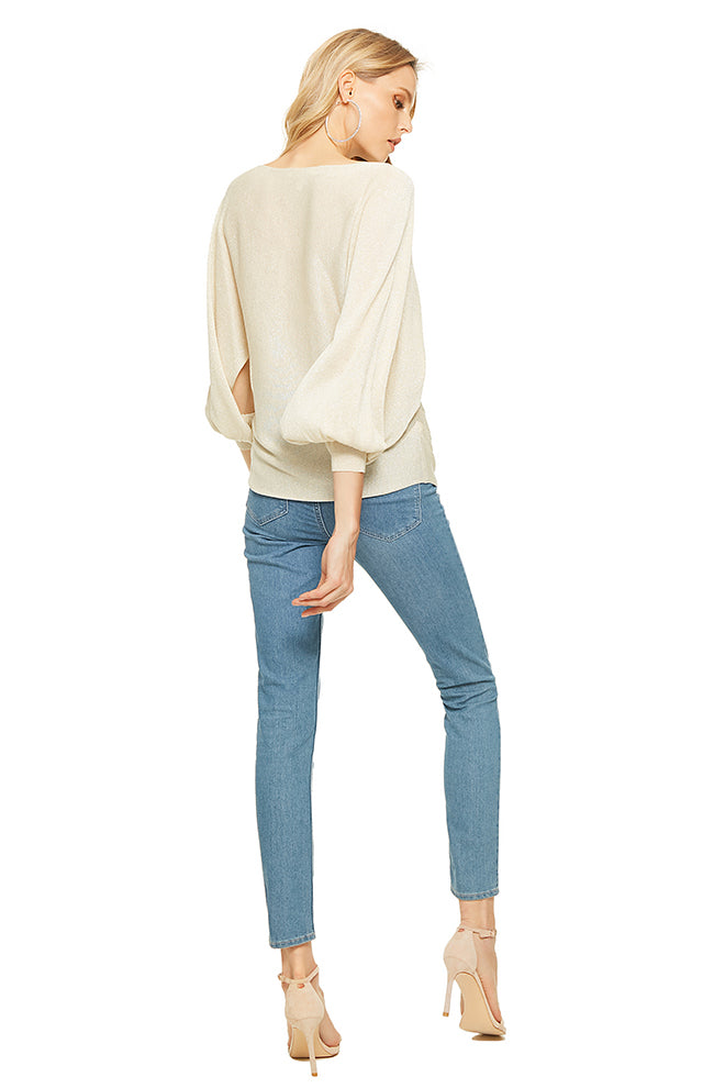 Off The Shoulder Lantern Sleeve Knitted Top