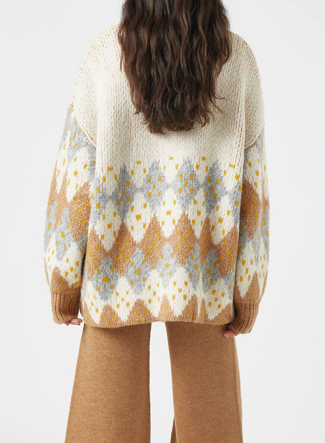 V-Neck Single-Breasted Jacquard Knit Cardigan Sweater