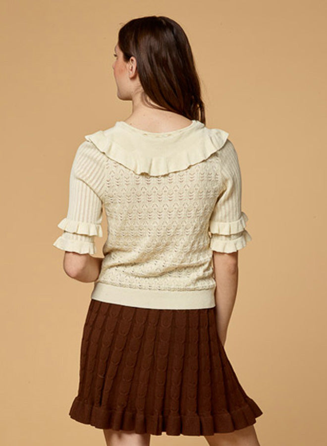 Ruffered Hollow Bow Short Sleeve Top
