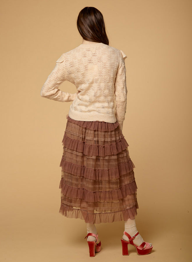 Ruffered Hollow Out Knitted Pullover Sweater