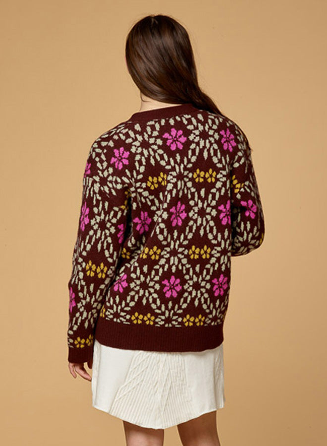 Floral Print Single Breasted Button Cardigan