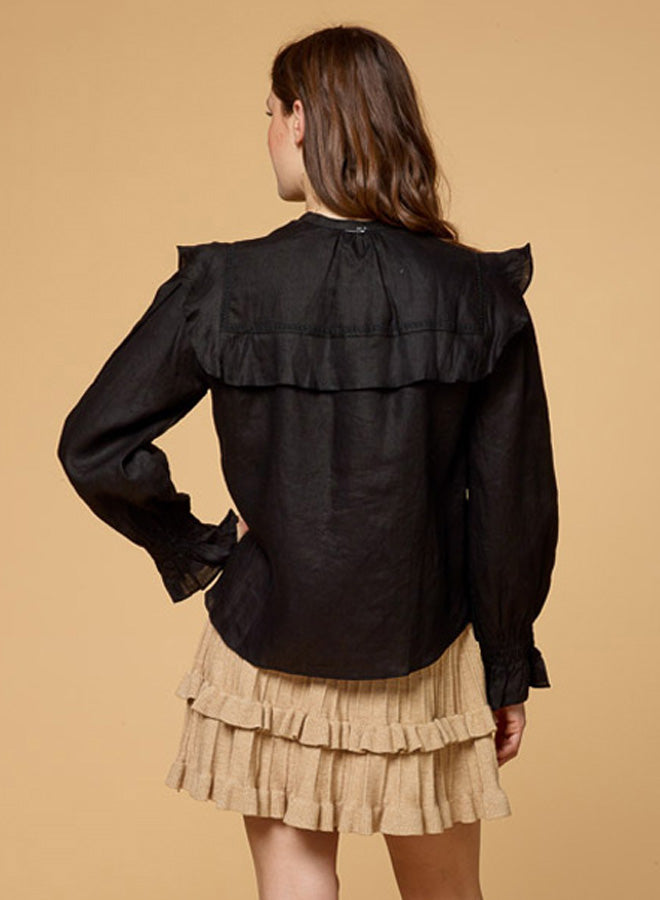 Ruffle Crew Neck Long Sleeve Shirt