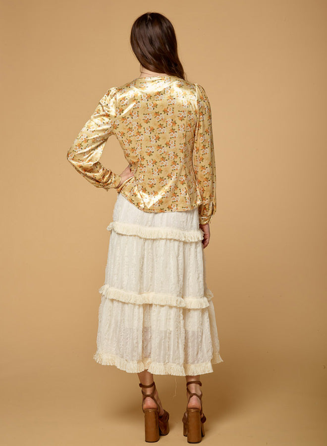 Lapel Printed Golden Velvet Top