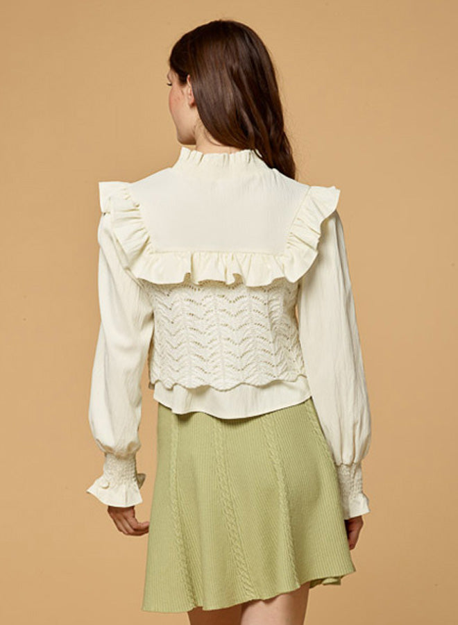 Ruffle Stand Collar Knitted Top