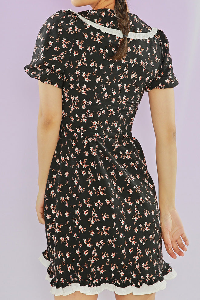 Lapel Collar Puffed Short Sleeve Dress