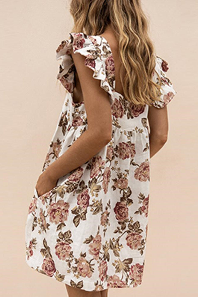 Square Collar Floral Printed Dress