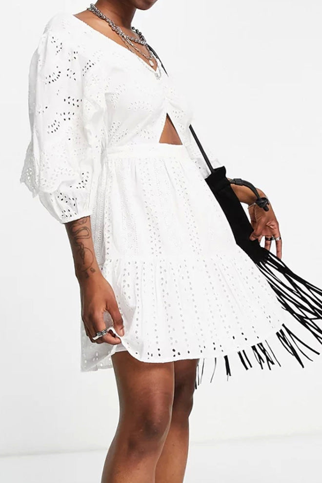 Puff Sleeve Mini Cut Out Dress