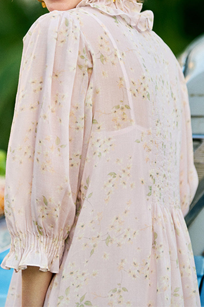 Mock Neck Ruffle Trim Dress