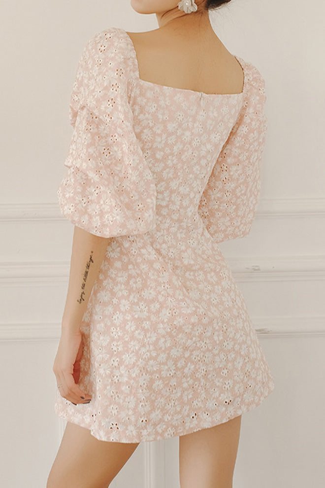 V-Neck A-Line Backless Floral Dress