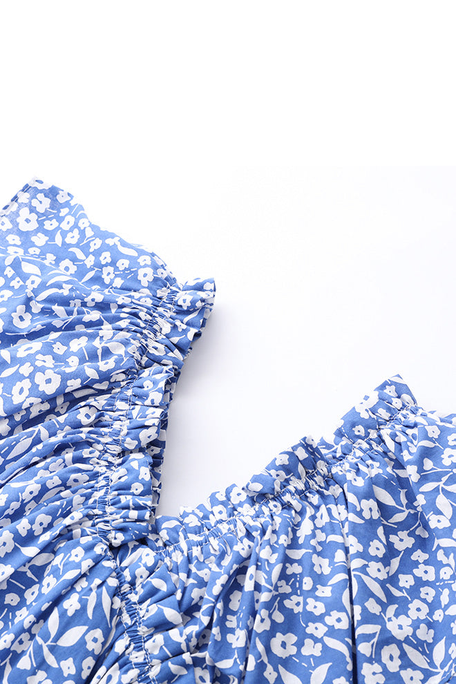 V Neck Floral Print Short Sleeve Top