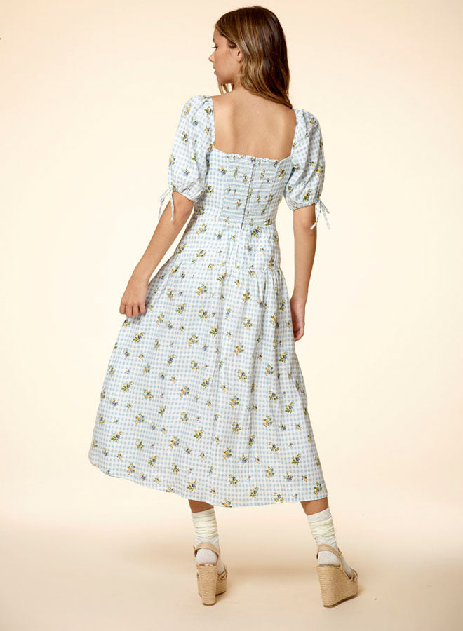 Printed Square Neck Bubble Sleeve Dress