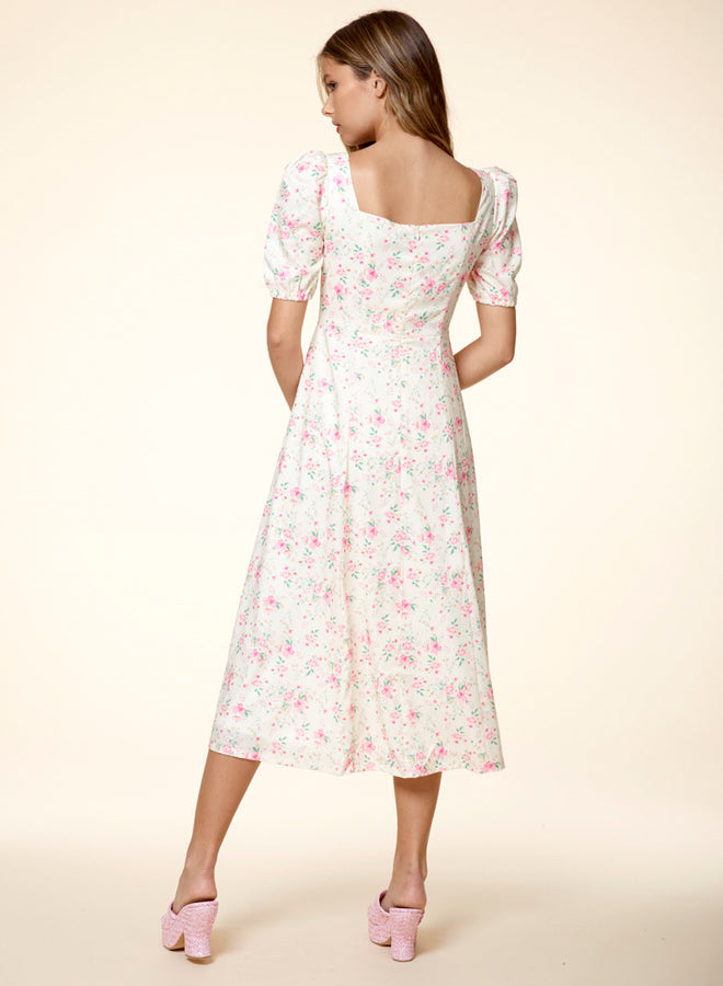Puff Sleeves Drawstring High Slit Dress