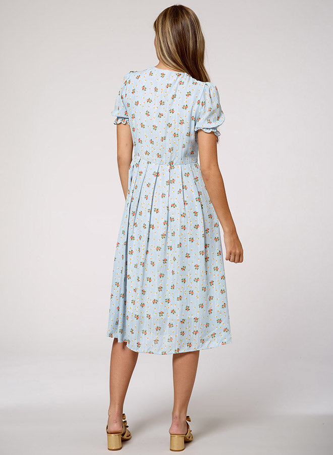 V-Neck Floral-Print Tiered Dress