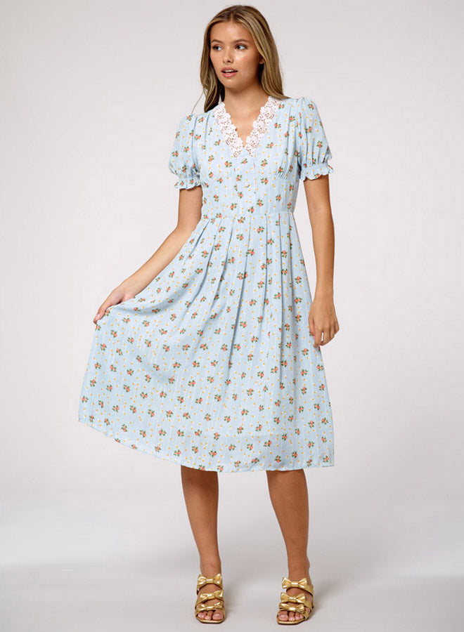 V-Neck Floral-Print Tiered Dress