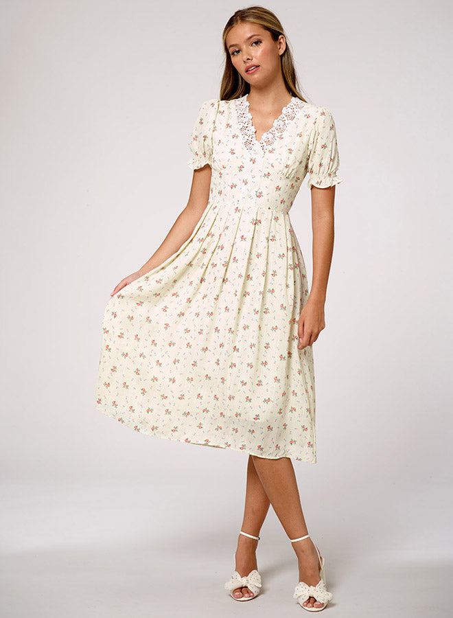 V-Neck Floral-Print Tiered Dress