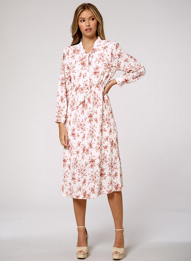 Floral Tie-Neck Midi Dress