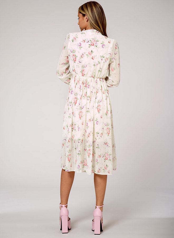 Floral Tie-Neck Midi Dress