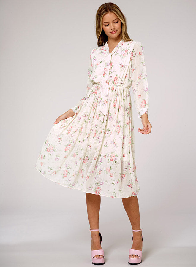 Floral Tie-Neck Midi Dress