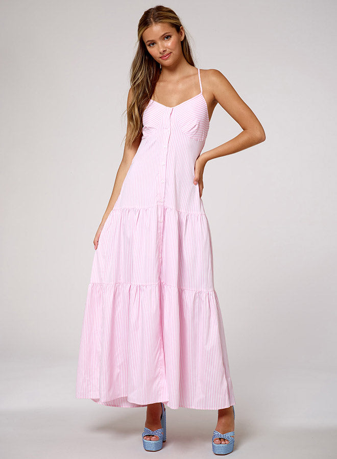 Backless Cross Tie Striped Dress