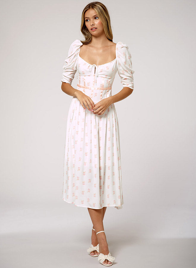 Printed Puff-Sleeve Tiered Dress