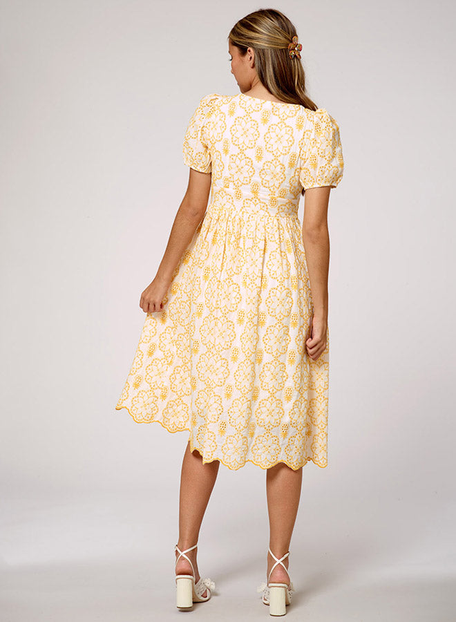 Cutout Floral-Print Embroidered Dress