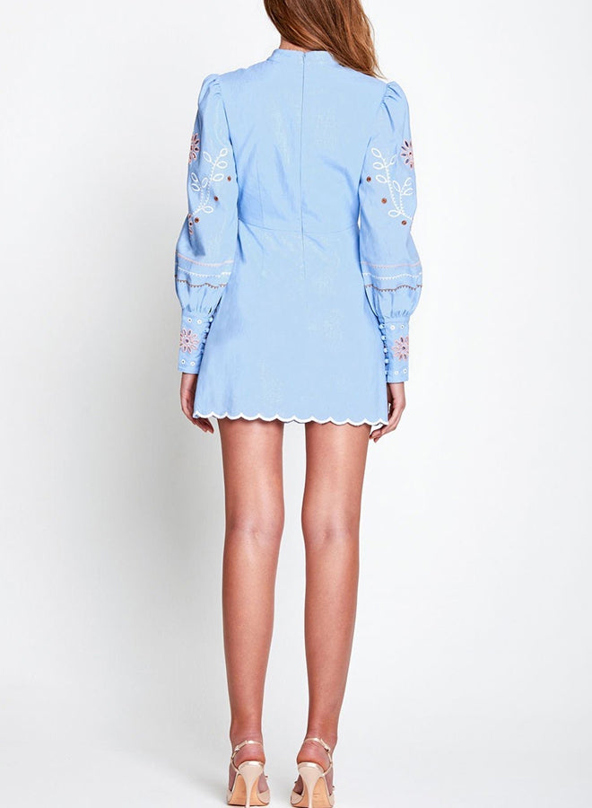 Embroidered Side-Slip Mini Dress