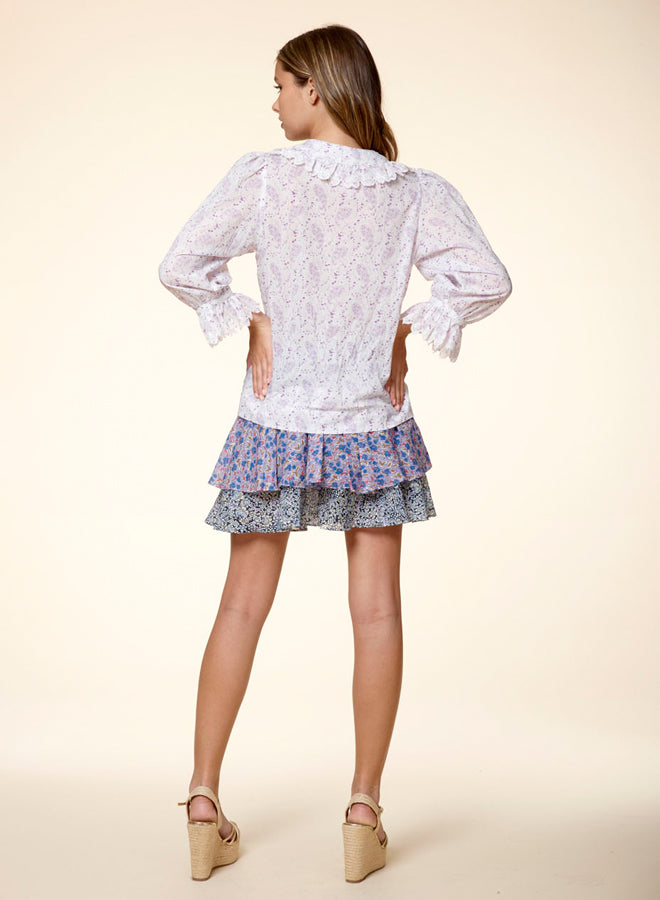 Printed Long Sleeve Ruffle Cuff Top