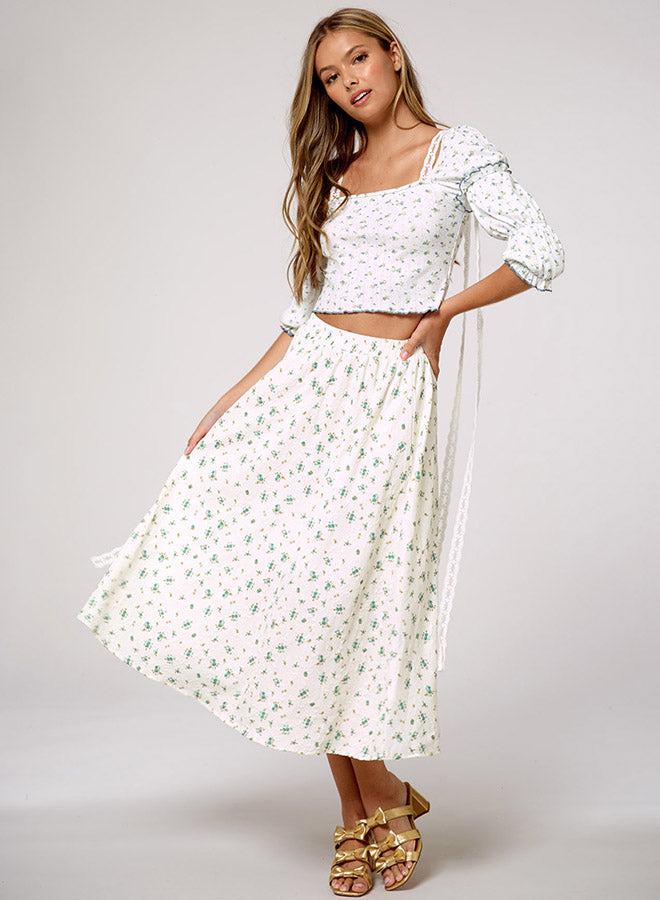 Floral-Print Bubble Sleeve Top