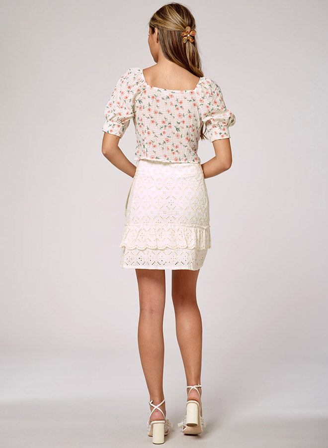 Floral-Print Short Sleeve Crop Top
