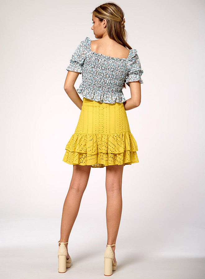 Floral-Print Smocked Crop Top