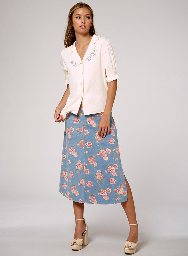 Lapel Embroidered Top