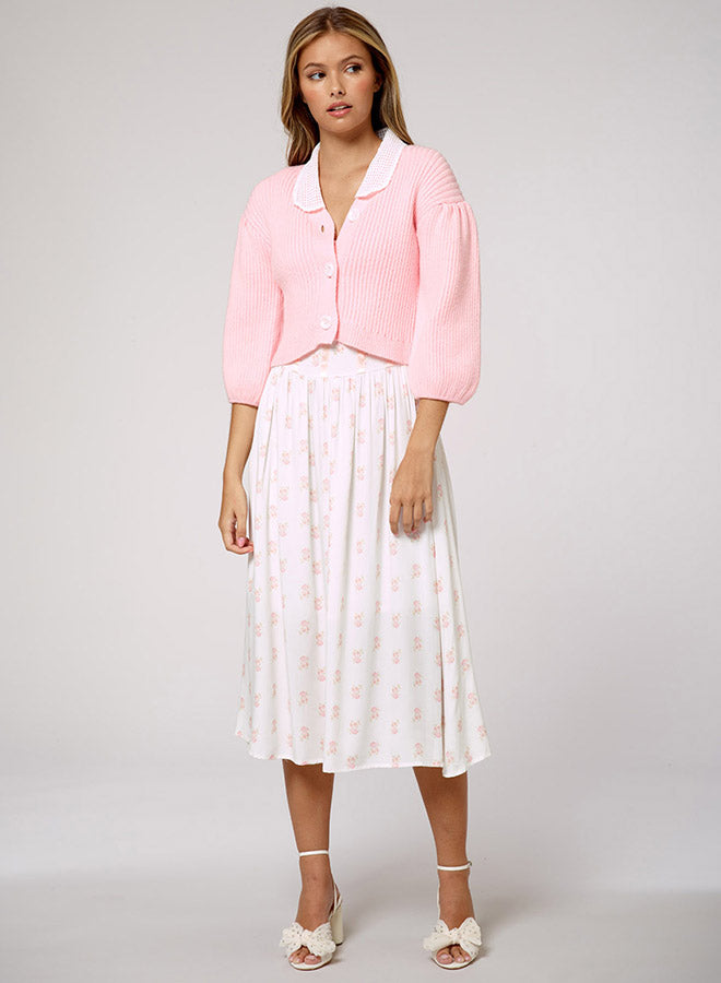 Lapel Lantern Sleeve Knitted Cardigan